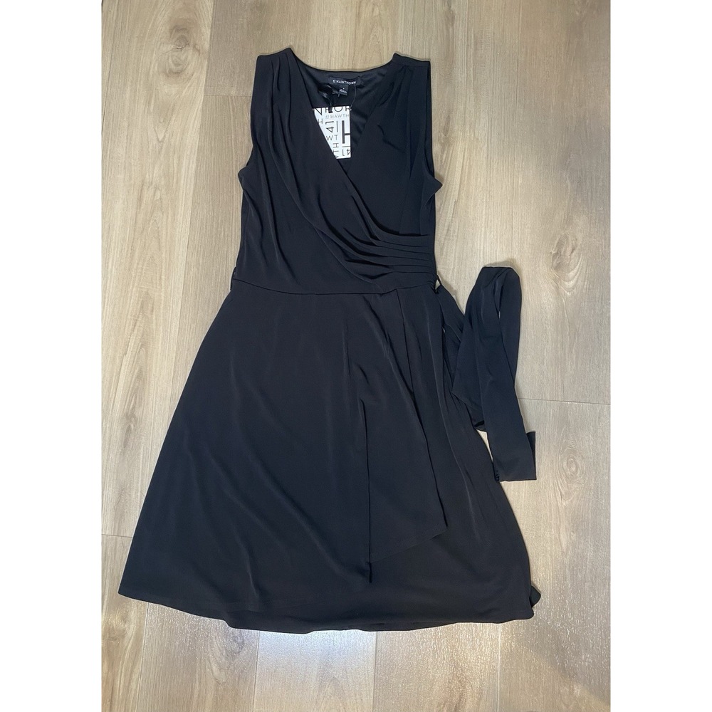 41 Hawthorn Black Faux Wrap Sleeveless Tie Waist Dress Stretch Jersey Size Small